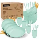24pc Wheat Straw Dinnerware Sets for 4 Lightweight & Unbreakable Dishes Micro...