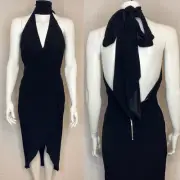 BEC & BRIDGE 'Light The Sky' Black Chiffon Halter Bow Midi Dress US 2 NWT $315