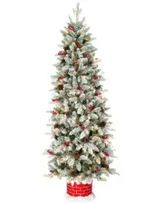 National Tree Company 5ft Feel Real Snowberry Pine Half Tree In Chimney Base