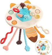 Frafuo Montessori Pull String Toys Food Grade Silicone Sensory Pulling Toys for Babies 6-12 Months, Airplane Travel Car Stroller Activity Toy Gift for Toddlers Boys Girls 1 2 3 Year Old (Fox Shaped)
