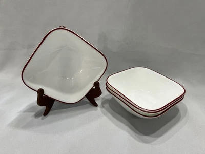 6pc Corelle Splendor Square Cereal Soup Bowls; Red Trim; 6.25”. USA, A2902