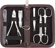 3 Swords Germany - brand quality 6 piece manicure pedicure grooming kit set for professional finger & toe nail care scissors clipper genuine leather case in gift box, Made in Solingen Germany (wtjld) Brown