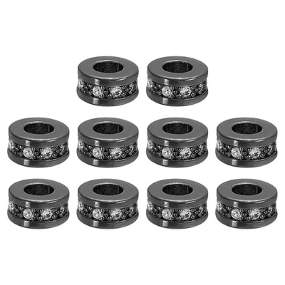Round Ring Charm Spacer Bead, 10Pcs 8mm Zircon Pave Bead(White - Metallic Black)