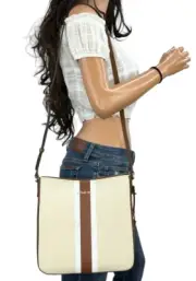 MICHAEL KORS JET SET TRAVEL LARGE MESSENGER BAG CENTER STRIPE BEIGE BROWN