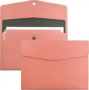 VANRA 1 Piece PU Leather Envelope File Folders A4 Paper Document Filing Envelope Document Organizer Leather Portfolio Folder Holder with Magnetic Closure (Pink)