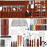 TLKKUE Leather Working Tool Leatherworking Tool Kit with Custom Storage Bag for Carving Punching Sewing Stamping, Essential Supplies for DIY Leather Crafts