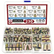 230pcs Threaded Wood Inserts Nuts Assortment Kit Nut Inserts with 11 Metric Sizes M4/M5/M6/M8/M10 Hex Socket Drive Furni