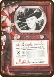 1950 Cowboy HOPALONG CASSIDY MOTOROLA TV Vntg-Look DECORATIVE REPLICA METAL SIGN