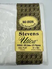 Vintage Stevens Utica Full Flat Solid White Sheet 81x104 NOS
