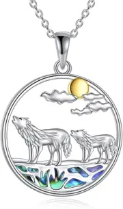 Wolf Necklace Sterling Silver African Big Wolf & Cub Pendant Gifts for Women Men