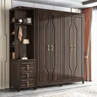 在飛比找樂天市場購物網優惠-新中式烏金木全實木衣柜現代家用臥室木質大容量儲物收納衣物衣櫥