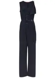 High Descend Ruffled Stretch-jersey Jumpsuit - Navy 40 (UK8 / S)