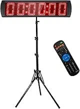 GANXIN Portable 13cm High Character 6 Digits LED Race Timing Clock with Tripod for Running Events, Countdown/up Digital Timer, 12/24-Hour Real Time Clock, Stopwatch by Remote Control, Red Colour