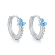 ANYCO Earrings Sterling Silver Blue Minimalist Pave Black Blue Zircon Flower Stud For Women Girl Perfect Fashion Stylish Accessories Jewelry Gifts