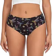 [SAAKE] Flower Hummingbirds Embroidery Print Women's Briefs XS S M L XL XXL 3XL 4XL Plus Size Briefs Bikini Ladies Underpants, Black, Medium