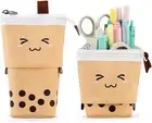 Brown Cute Standing Pencil Case Pop Up Pen Holder Kids Corduroy Makeup Bag