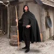 Mens Retro Blend Riding Hooded Cape Coat Long Cosplay Cloak Thicken Outwear