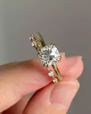 Cushion Cut Moissanite Ring-Wedding Ring Set-Unique Engagement Set-Gift for Her