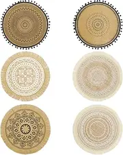 HSHGZSR 6 Pcs Round Placemats Woven Placemats 15 Inch Washable Placemats Linen Placemats with Tassel Braided Placemats Wearproof Heat Resistant Nonslip Table Placemats for Dining Kitchen Home Décor