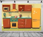 CORFOTO 5x3ft Fabric Cartoon Kitchen Backdrop Modern Family Kitchen Interior Background Baking Room Decorations Baby Shower Decor Kids Cooking Themed Party Backdrop Photoshoot Studio Booth Props