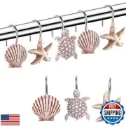 Decorative Shower Curtain Hooks, Seashell Turtles Shower Curtain Rings, Beach