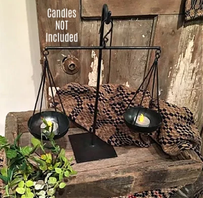New Primitive Antique Style BALANCING SCALE Candle Holder with Pedestal