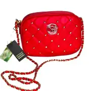 Badgley Mischka Studio NWT Crossbody Quilted Camera Bag Red Gold Small $89