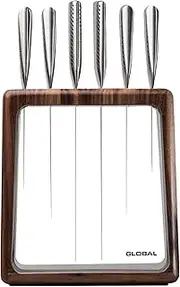 Global Hashira 7-Piece Japanese Knife Block Set, Made in Japan, Walnut Storage Block