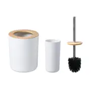 Bamboo Toilet Brusher and Rubbish Bin Set (White)