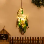 GGP Crescent With Lights Boho Forest Dreamcatcher Wind Chime Pendant Ins Style Moonlit Serenity Decor