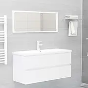 2 Piece Bathroom Furniture Set High Gloss White Engineered Wood,Bathroom Furniture Set Modern Vanity with Mirror and Sink Cabinet High Gloss White Furniture Sets