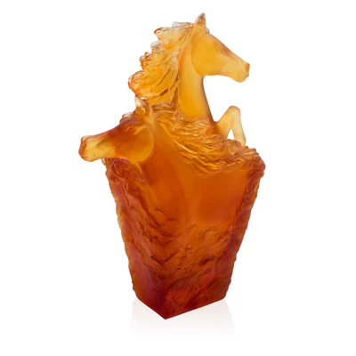 DAUM CRYSTAL NUMBERED ED. AMBER CAVALCADE PENCIL HOLDER #05715-1 BRAND NIB F/SH