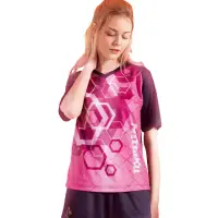 在飛比找momo購物網優惠-【Nittaku】男女吸濕排汗印刷圖騰短V領衫-紫紅#311
