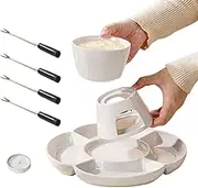 Fondue Maker Set, Ceramic Interactive Fondue Set with Fork and Tray, Candle Heating Hot Pot Bowl, 9.96x9.96x4.72 inches Perfect for Melting Cheese, Chocolate, and Candy Desserts
