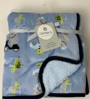NWT Carters Elephants Alligators Scooters Cars Blue Velour Sherpa Baby Blanket