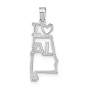 14K White Gold Solid Alabama State Pendant