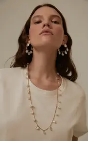 [Charms Company] Pearls of Joy 14K Yellow-Gold and Rhodium Long Necklace