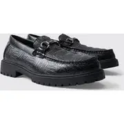 Mens Black Croc Loafer With Tread Sole
