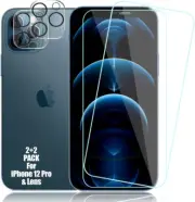 Compatible with Iphone 12 Pro Screen Protector+ Camera Lens Protectors, [2 + 2 P