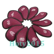 10pcs/set Wine Red Meshy Golf Iron Club Head Covers 3-9,P,S,A fit Right Hand