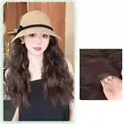 Sun Visor Long Curly Wave Hair Wigs Bucket Hat Sun Cap with Hair Outdoor