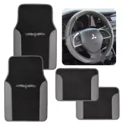 Two Tone Black Gray 4 Pc Car Auto Floor Mats & Sport Grip Steering Wheel Cover (for: Jeep)
