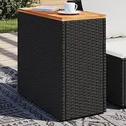 Garden Table Garden Side Table with Wooden Top Black 58x27.5x55 cm Poly Rattan