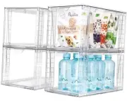 4Pack Large Stackable Kitchen Storage Drawers, Clear Foods Organizer Bins with