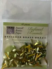 MONOCHROMATIC GREEN ROUND Refined Metal Brad(48pc)Bazzill •Split•Christmas•Ivy•