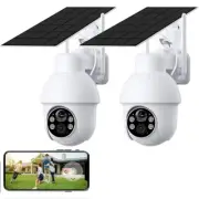 2x Solar Security Camera 2K 3MP 360° Outdoor Two Way Audio PIR Motion Detection