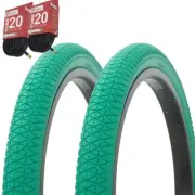 1PAIR! Bicycle Bike Tires & Tubes 20" x 1.95" Green/Green Side Wall P-1171