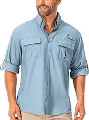 [mosingle] Men's Long Sleeve Hiking Shirt, Sun UV Protection Safari Fishing Outdoor Shirt Quick Drying Lightweight Walking Travel Shirts