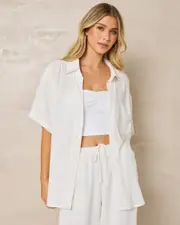 [Mooloola] Mooloola Women's Symi Vanessa Short Sleeve Shirt in Cream Size 8 8 Cream