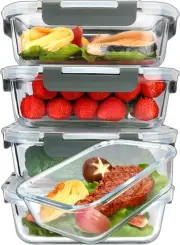 Glass Meal Prep Food Containers w/ Snap Locking Lids Food Storage Set of 5 36oz